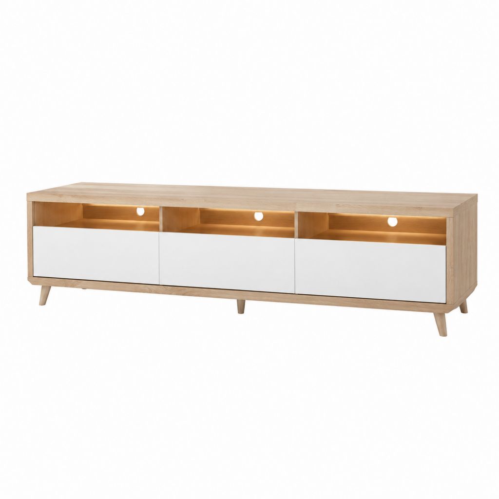 TV-Lowboard Eichenfurnier Weiß MDF rechteckig mit 3 Klappen 180 x 40 x 55 cm