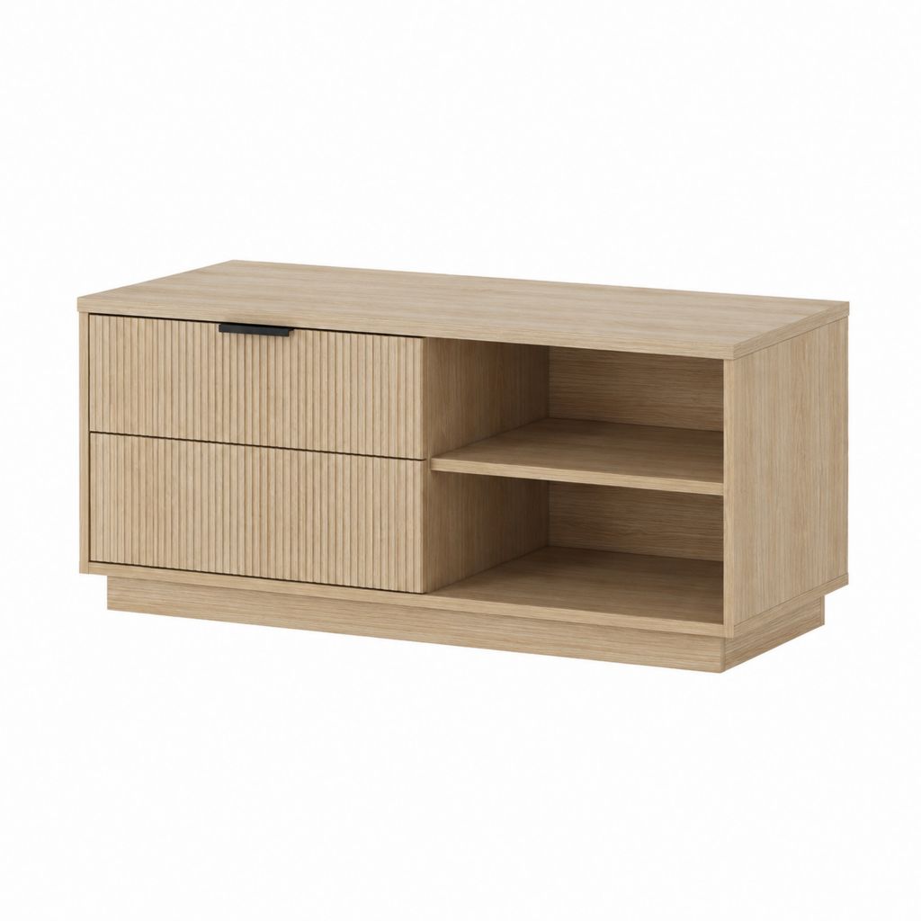 TV Lowboard Eiche hell aus Spanplatte rechteckig mit 2 Schubladen und 2 offenen Fächern 120 x 40 x 55 cm