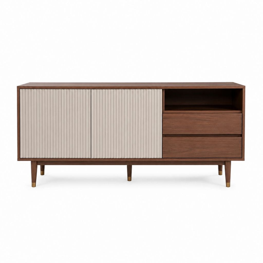 Sideboard TV-Schrank Walnuss Beige MDF rechteckig 160 x 40 x 80 cm