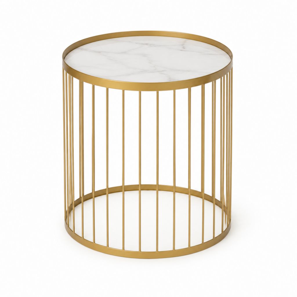 Runder Beistelltisch Weiß Gold MDF Stahl Ø 50 cm Höhe 55 cm