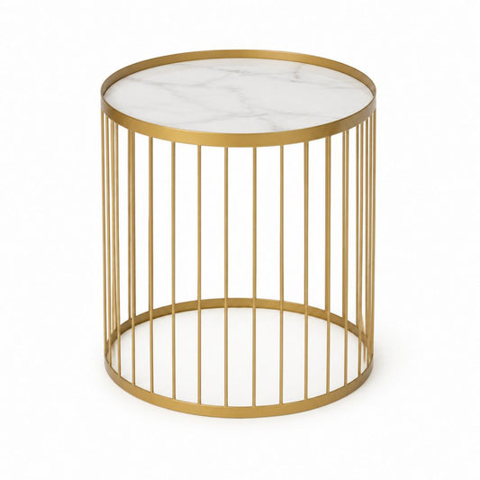 Runder Beistelltisch Weiß Gold MDF Stahl Ø 50 cm Höhe 55 cm