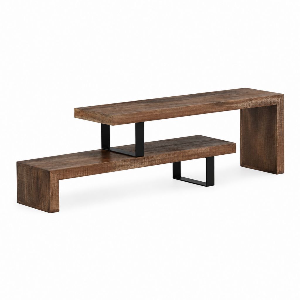 TV-Lowboard Braun Massivholz Mangoholz Stahl rechteckig 160 x 40 x 60 cm