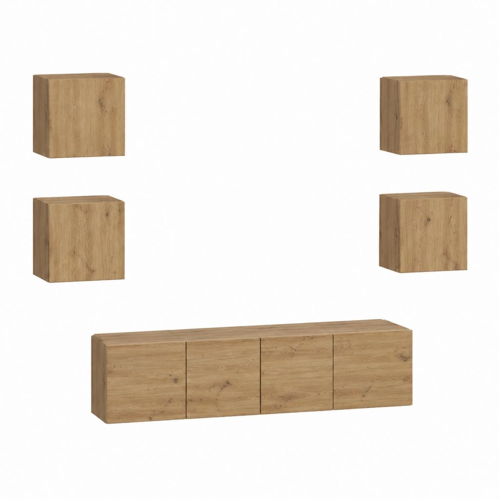 TV-Möbel Set Eichefarben Spanplatte 5-teilig mit Lowboard und 4 Wandwürfeln 160 x 40 x 40 cm