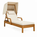 Gartenliege mit Sonnendach cremefarben Teakholz Polyester 200 x 70 x 190 cm