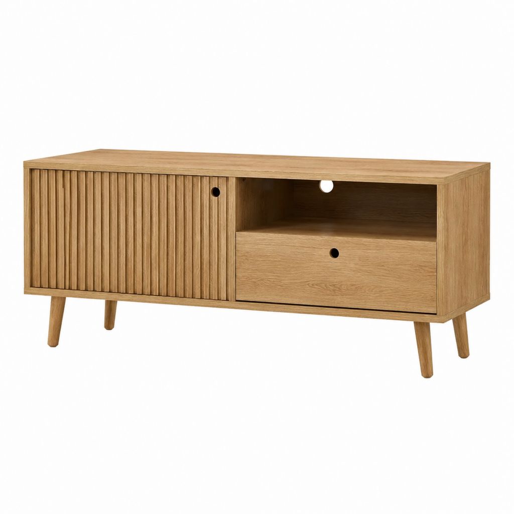 TV-Lowboard Eiche Massivholz rechteckig mit Schiebetür und Schublade 140 x 40 x 60 cm
