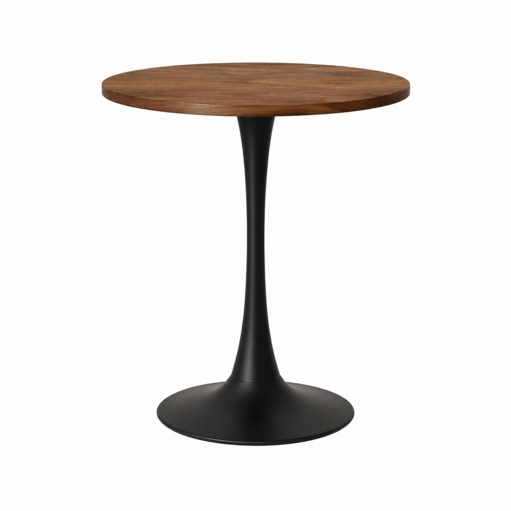 Beistelltisch rund braun Schwarz mit Nussbaumfurnier und Stahlfuß Ø 60 cm Höhe 75 cm