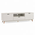 TV-Lowboard Weiß aus lackiertem MDF mit Massivholzfüßen rechteckig 160 x 40 x 55 cm
