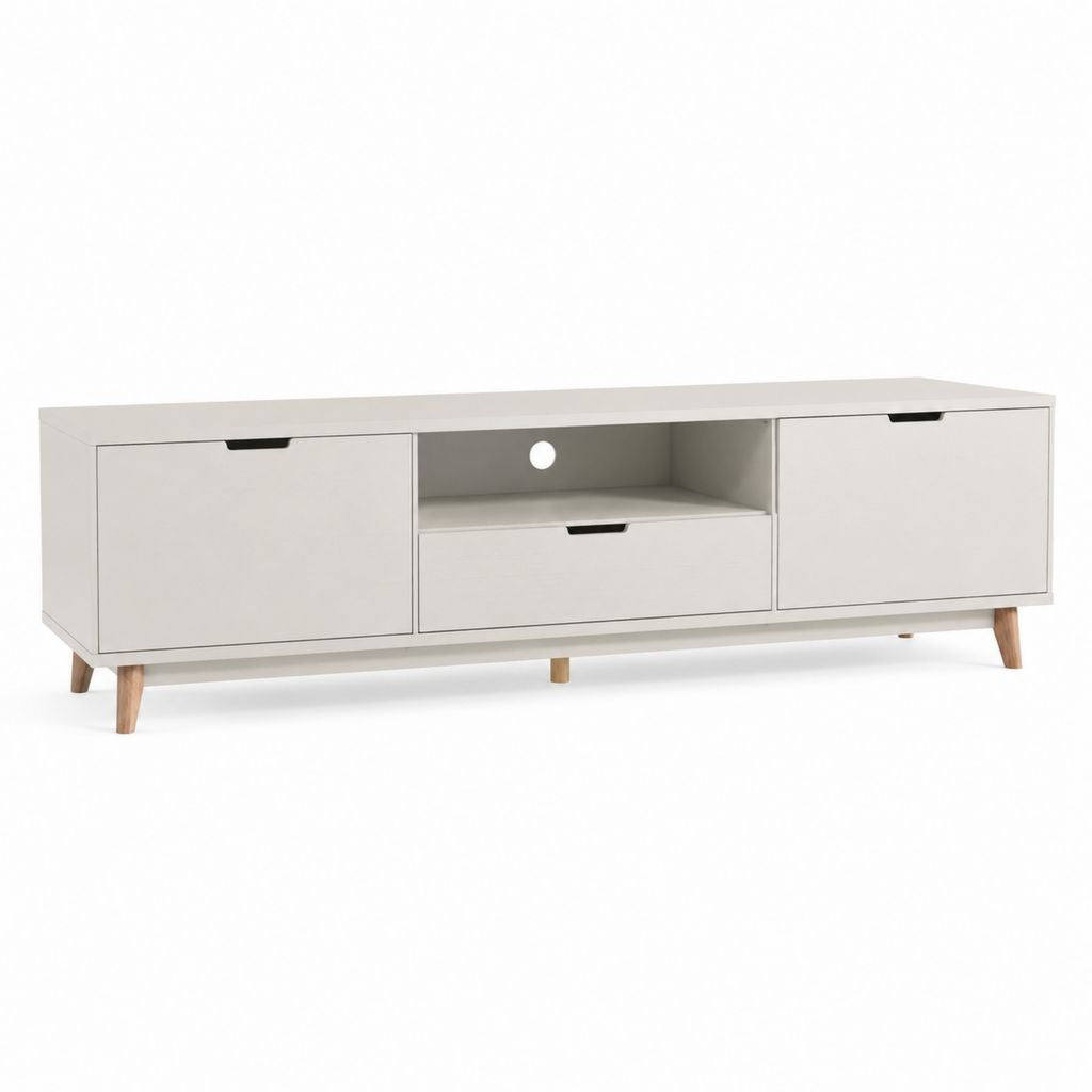 TV-Lowboard Weiß aus lackiertem MDF mit Massivholzfüßen rechteckig 160 x 40 x 55 cm